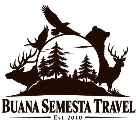 Buana Semesta Travel logo: wildlife and forest silhouettes above the name, established 2010